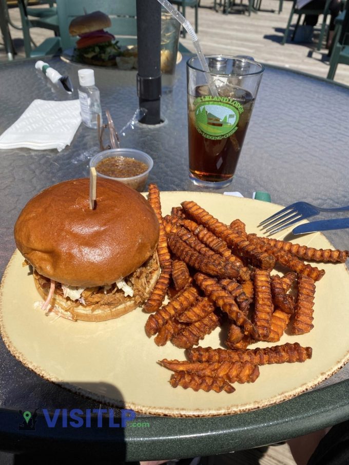 Pulled Pork Sandwich with Sweet Potato Fries at Leland Lodge